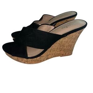 Charles David Latrice Size 9 Black Wedge Sandals Strappy Suede Womens